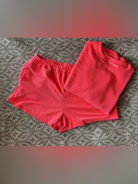 Women's coral Ribbed Lounge set